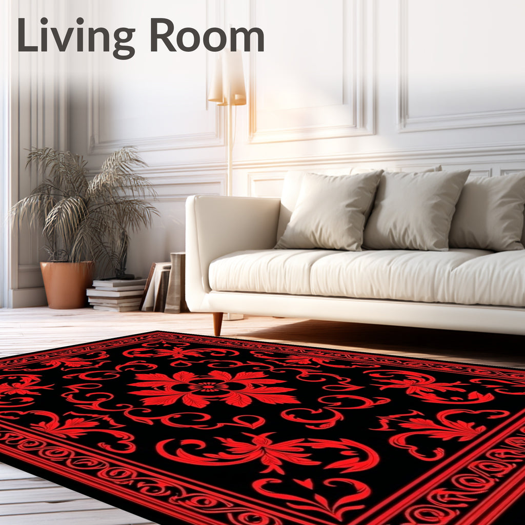 Bold Crimson Damask Floral Rug