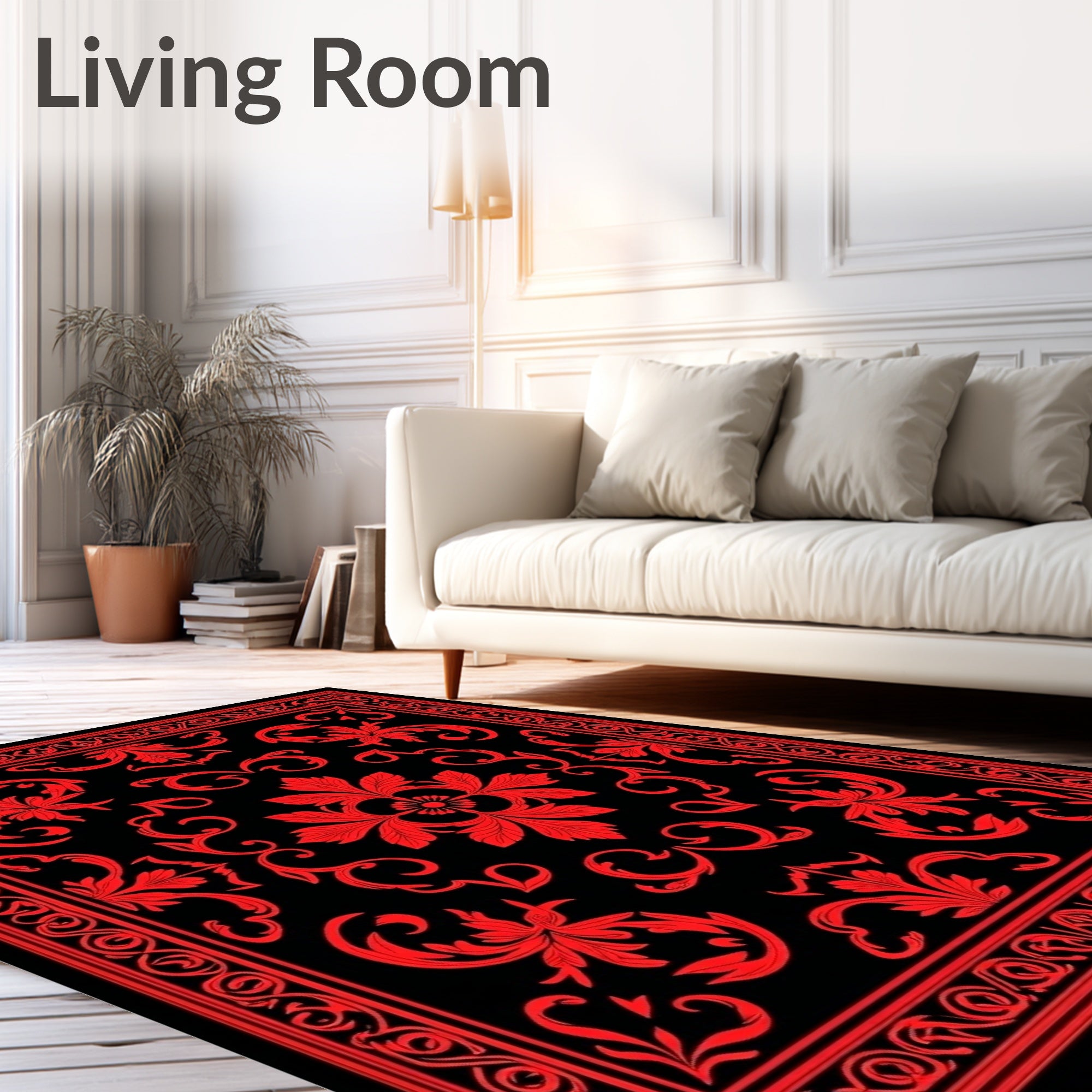 Bold Crimson Damask Floral Rug
