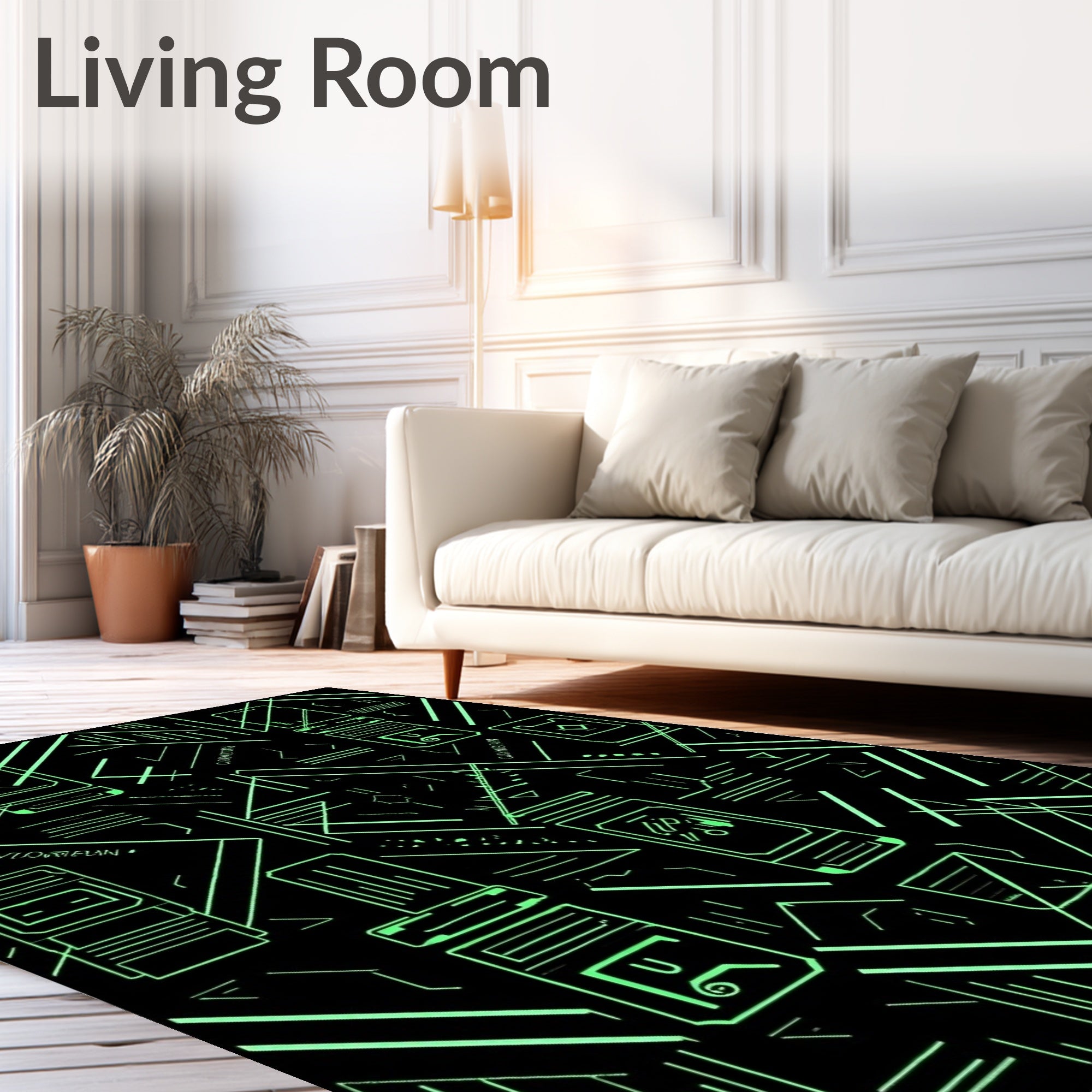 Retro Futuristic Neon Circuit Board Rug