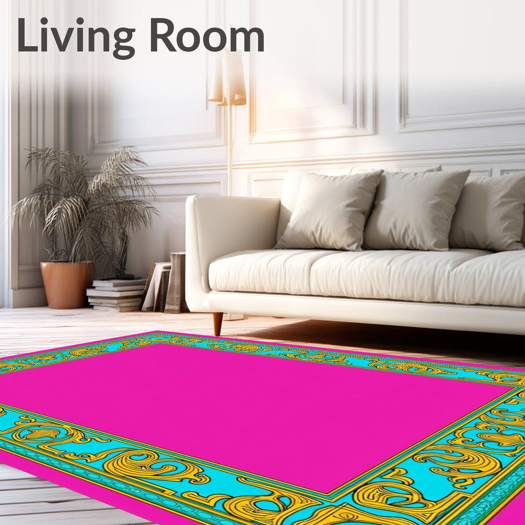 Vibrant Cyan Gold Nouveau Frame Rug