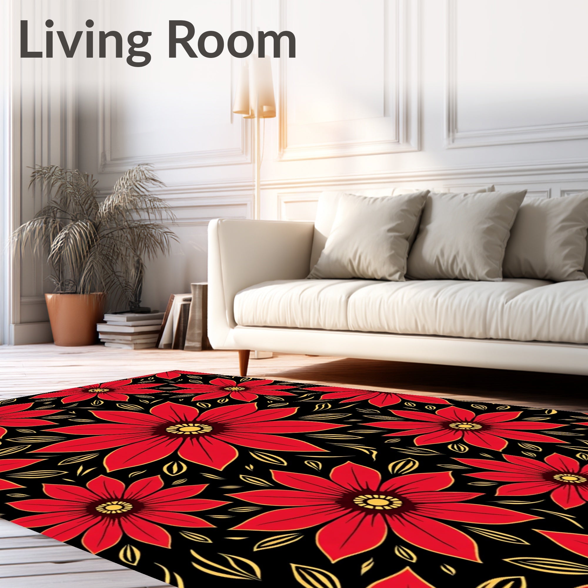Bold Red Floral Arrangement Rug