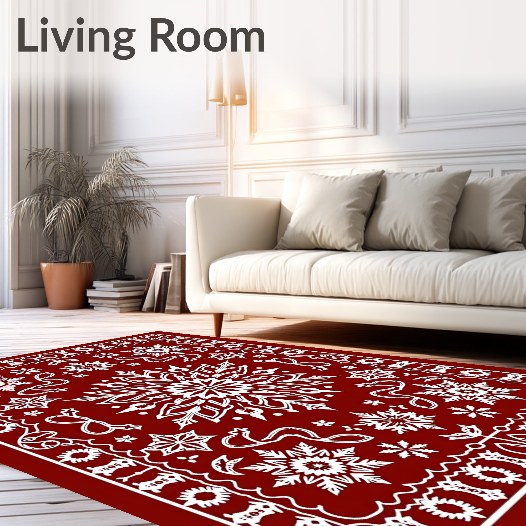 Crimson Snowflake Medallion Scroll Rug