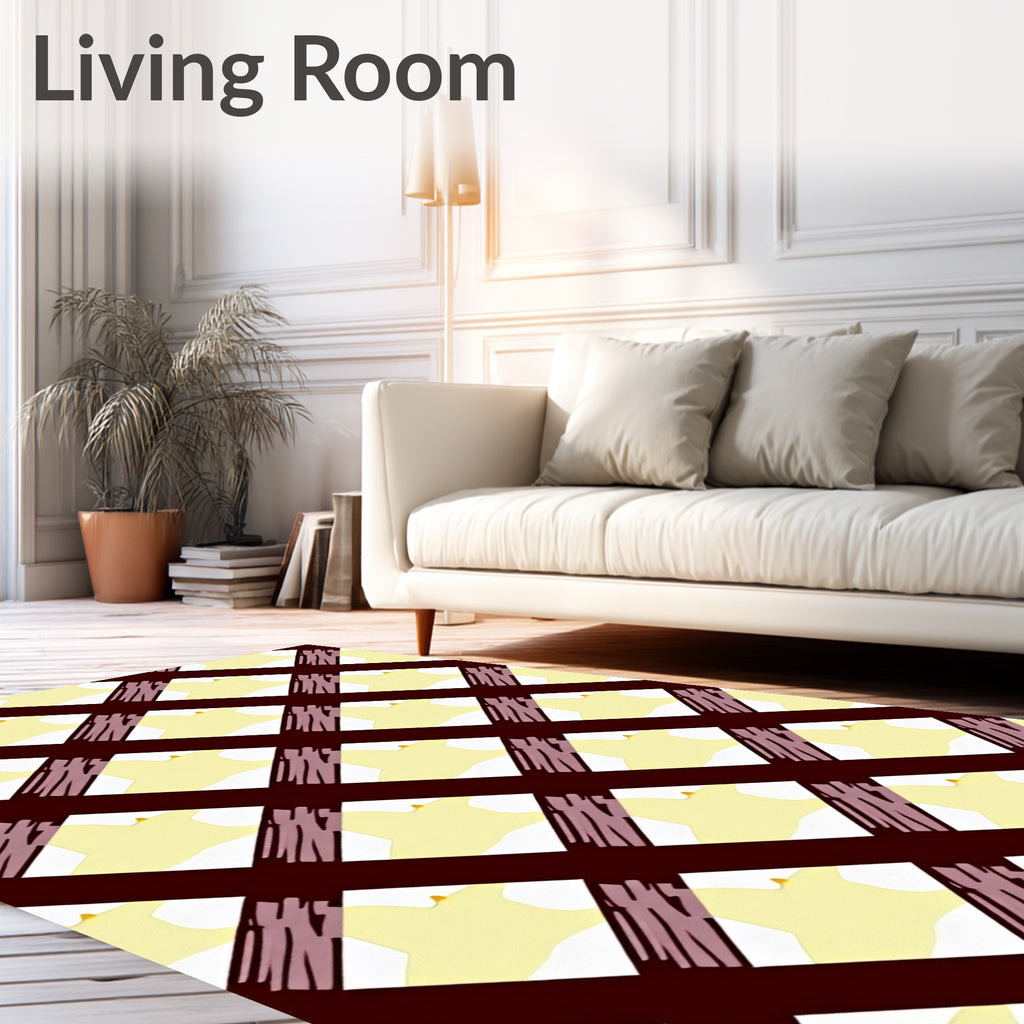 Crimson Lattice White Petal Arrangement Rug