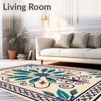 Teal Orange Feather Mandala Border Rug