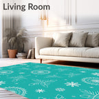 Teal White Leaf and Starburst Medallion Rug