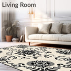 Black and Cream Floral Symmetry Rug