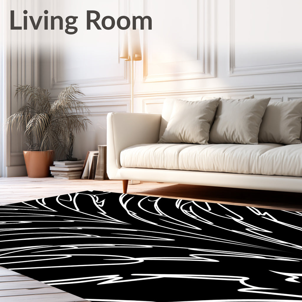 Mono White Feathered Lines Rug