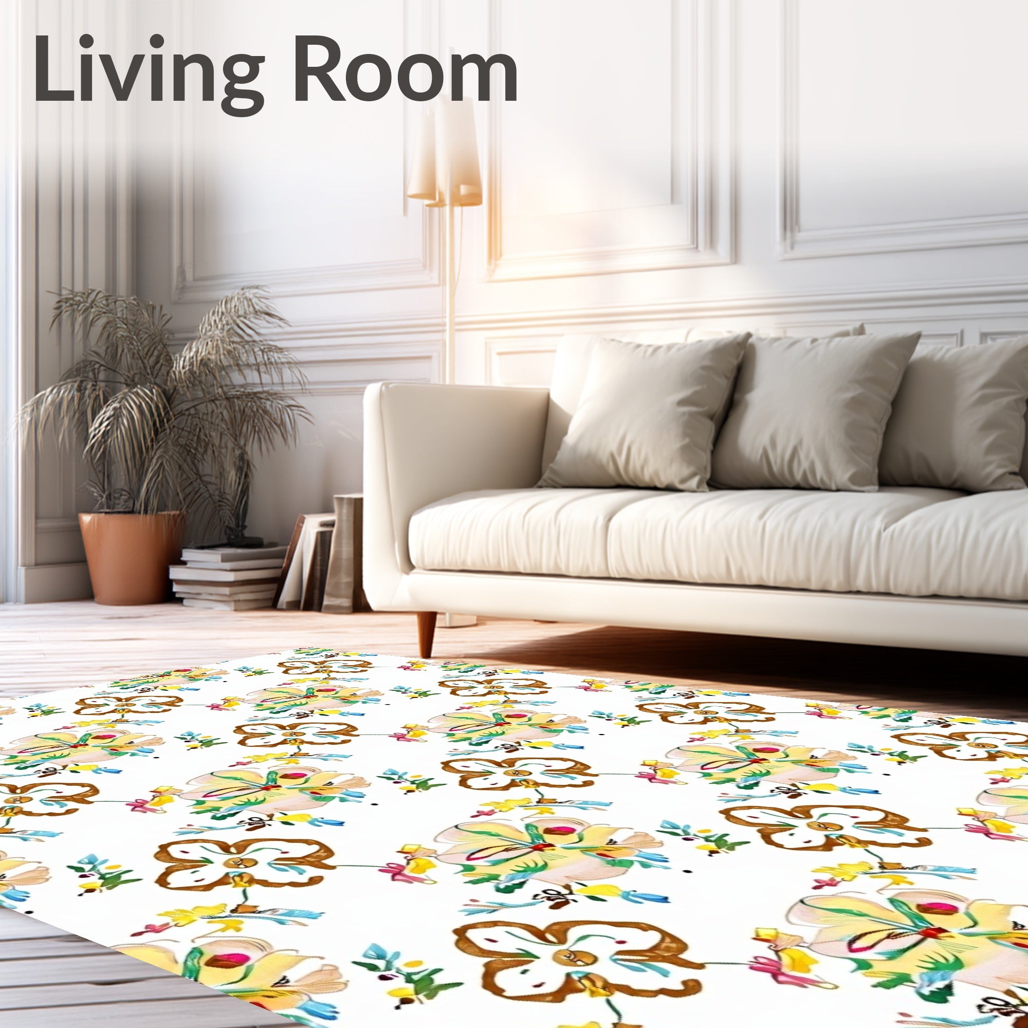 Whimsical Ochre Floral Meadow Rug
