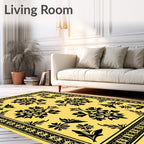 Golden Black Baroque Floral Medallion Rug