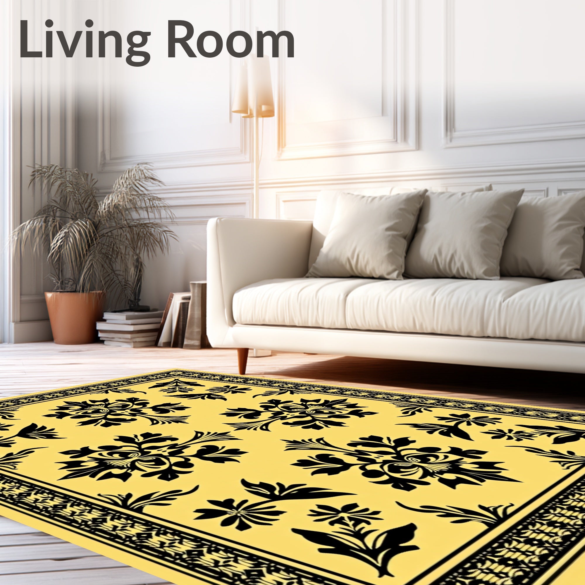 Golden Black Baroque Floral Medallion Rug