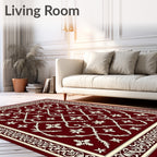 Deep Red Floral Vine Lattice Rug