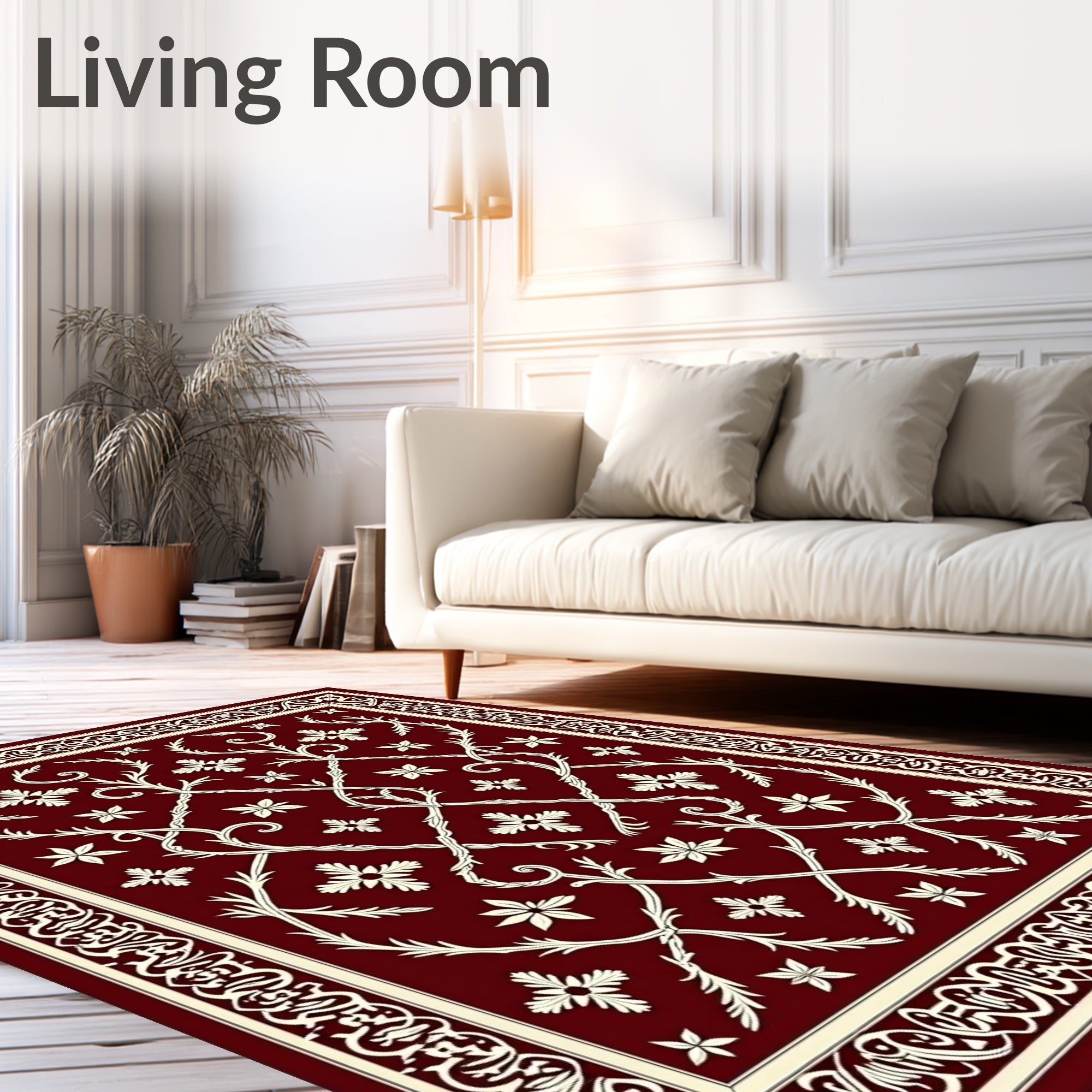 Deep Red Floral Vine Lattice Rug