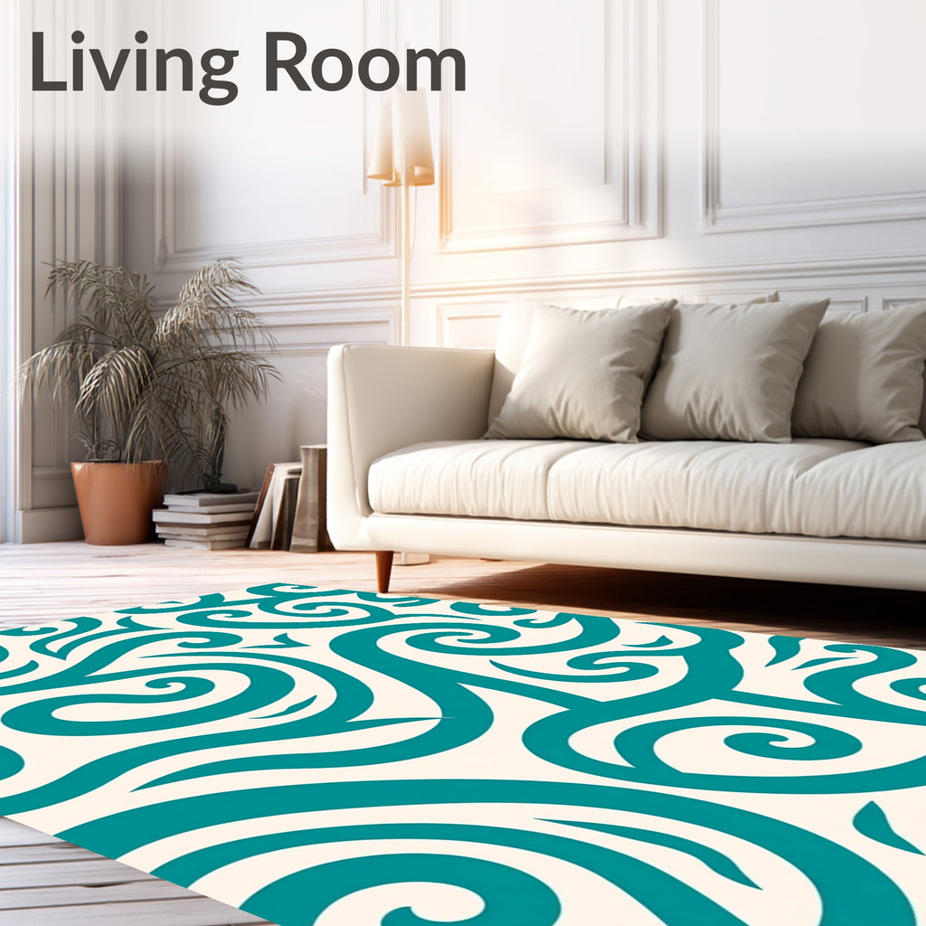 Teal Swirl Cream Abstract Contemporary Rug