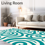 Teal Swirl Cream Abstract Contemporary Rug