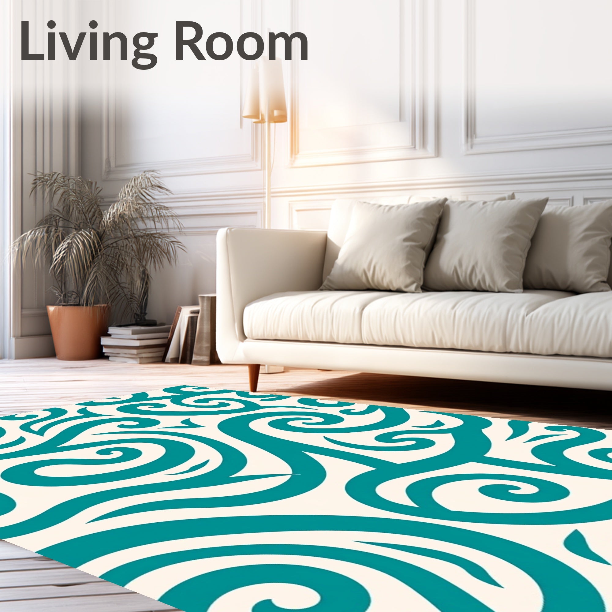 Teal Swirl Cream Abstract Contemporary Rug
