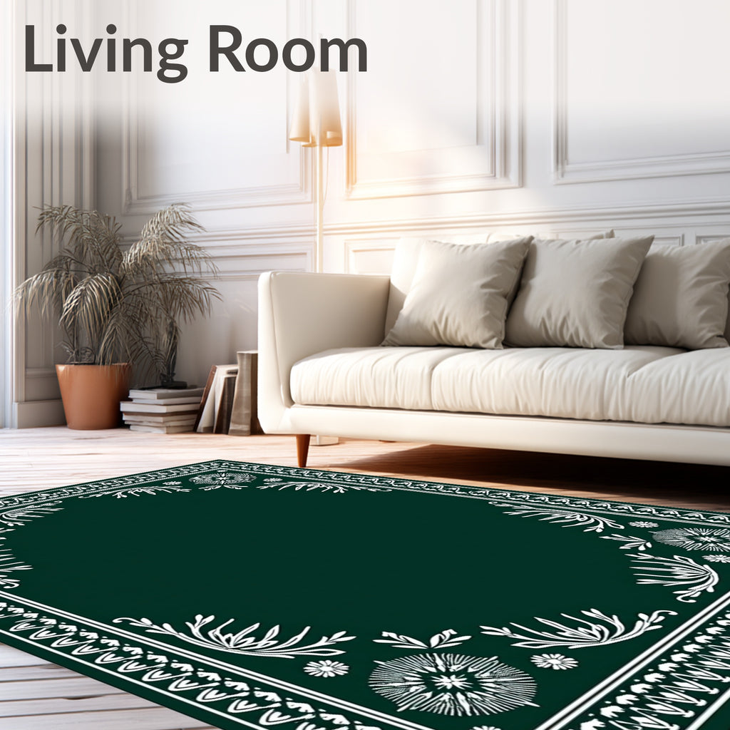 Dark Emerald Botanical Frame Medallion Rug