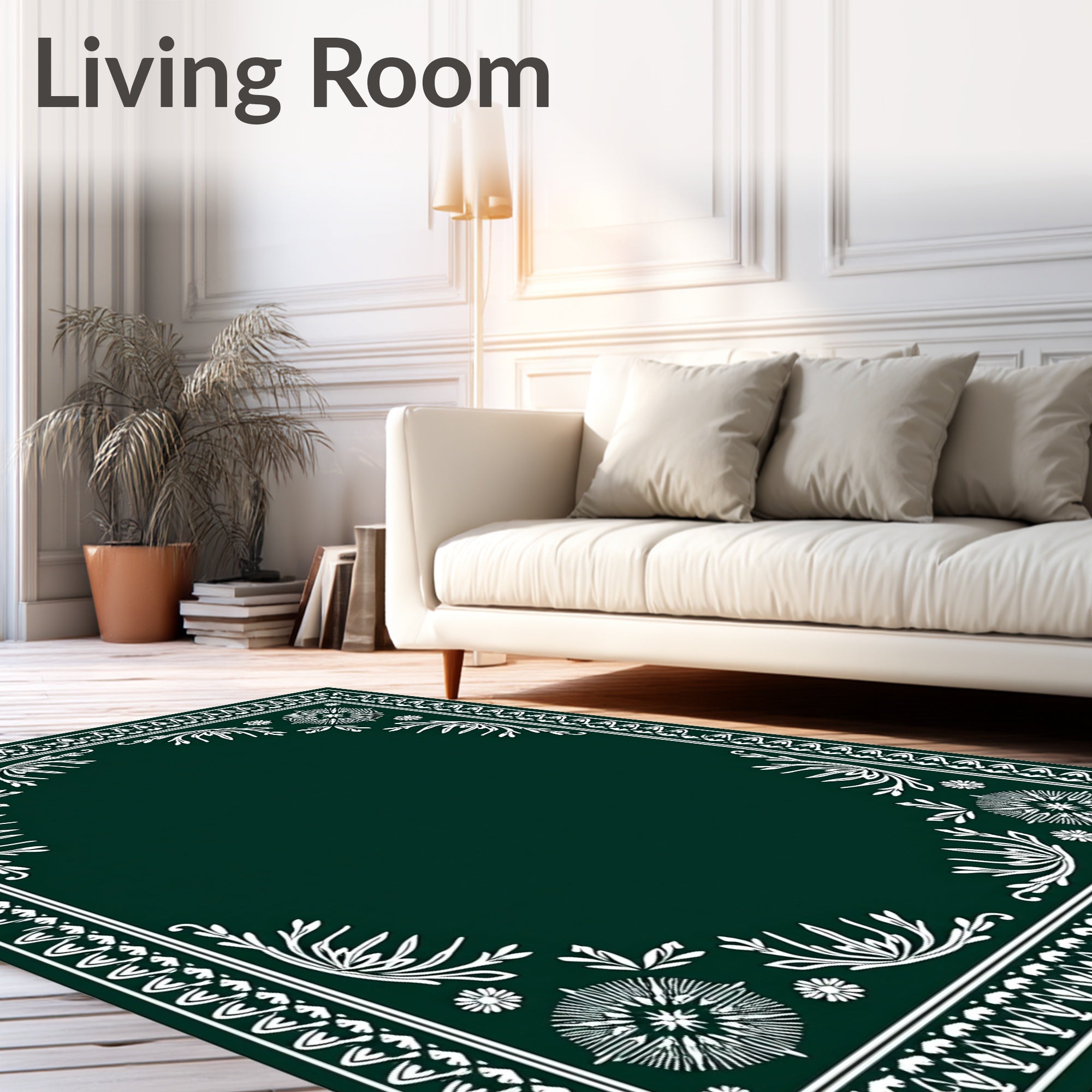 Dark Emerald Botanical Frame Medallion Rug