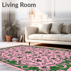 Pink Floral Scrollwork Art Deco Rug