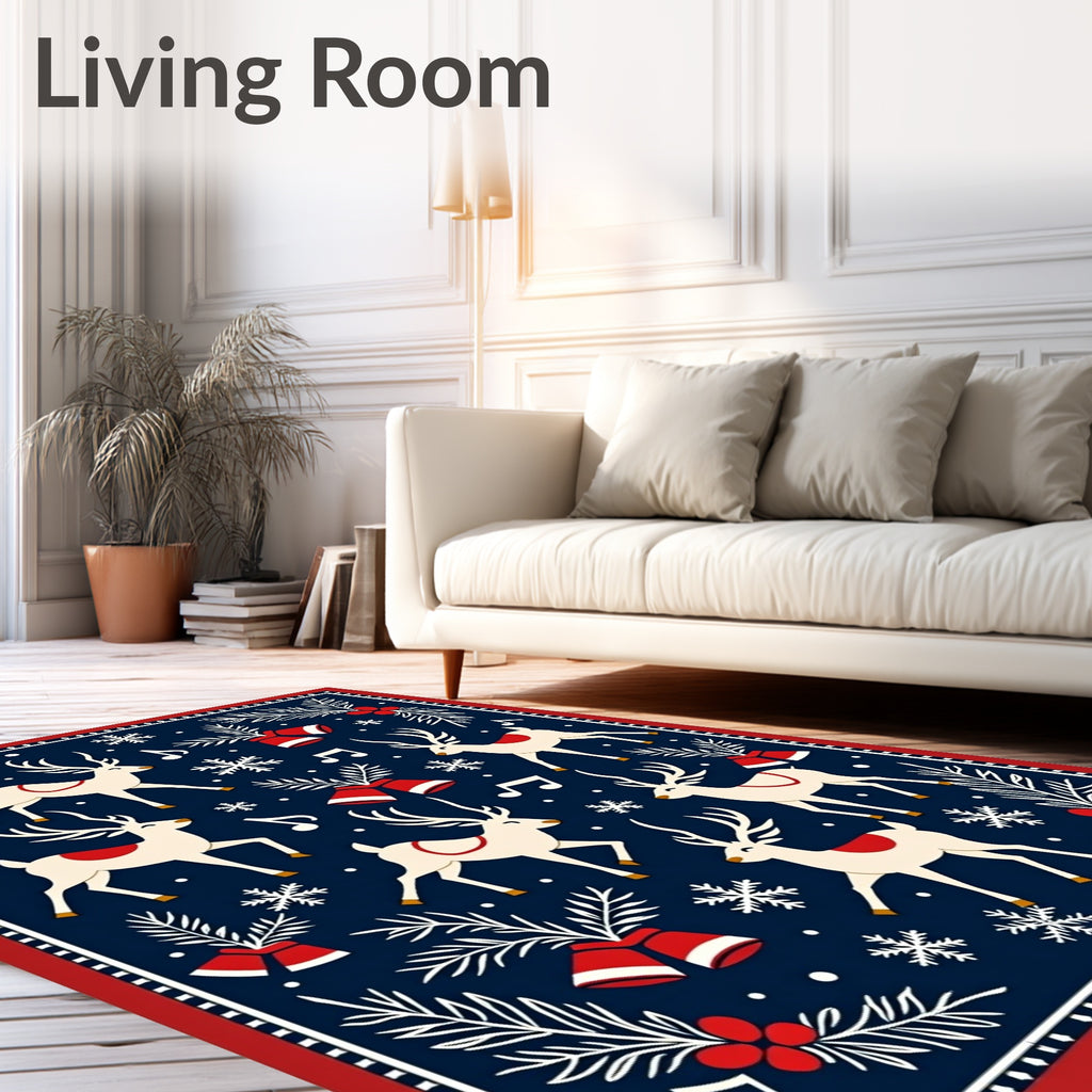 Festive Reindeer Snowflakes Bells Garland Rug