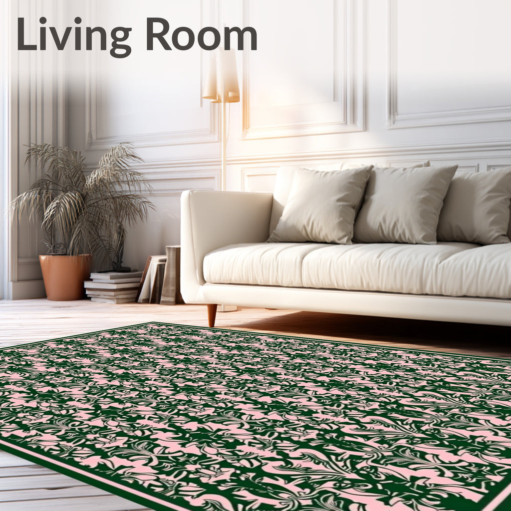 Dark Pink Damask Scroll Work Rug