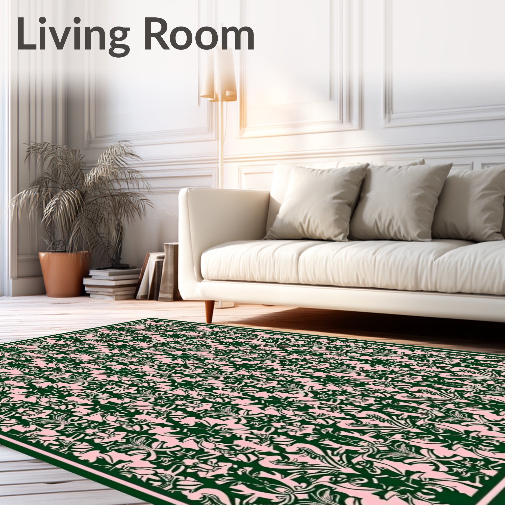 Dark Pink Damask Scroll Work Rug