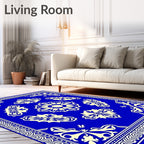 Royal Blue Cream Floral Medallion Ornament Rug