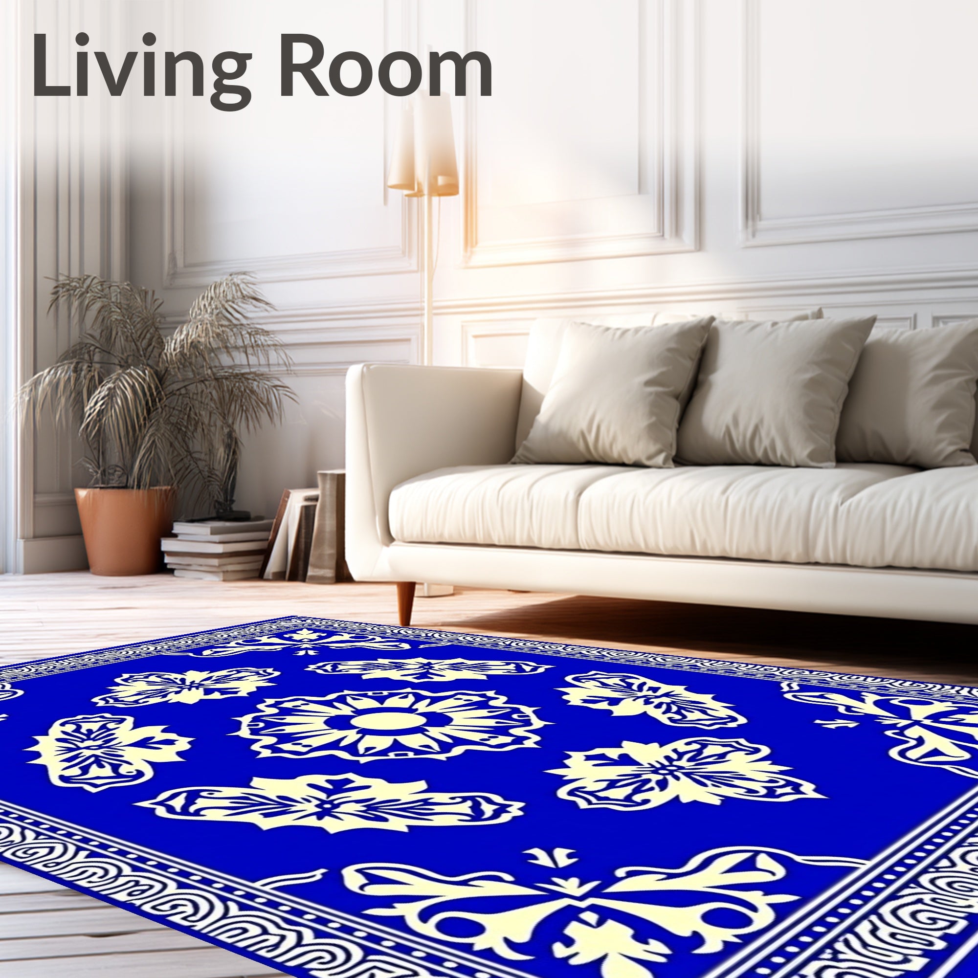 Royal Blue Cream Floral Medallion Ornament Rug