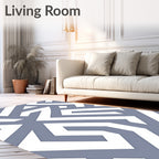 Slate Blue White Geometric Maze Rug