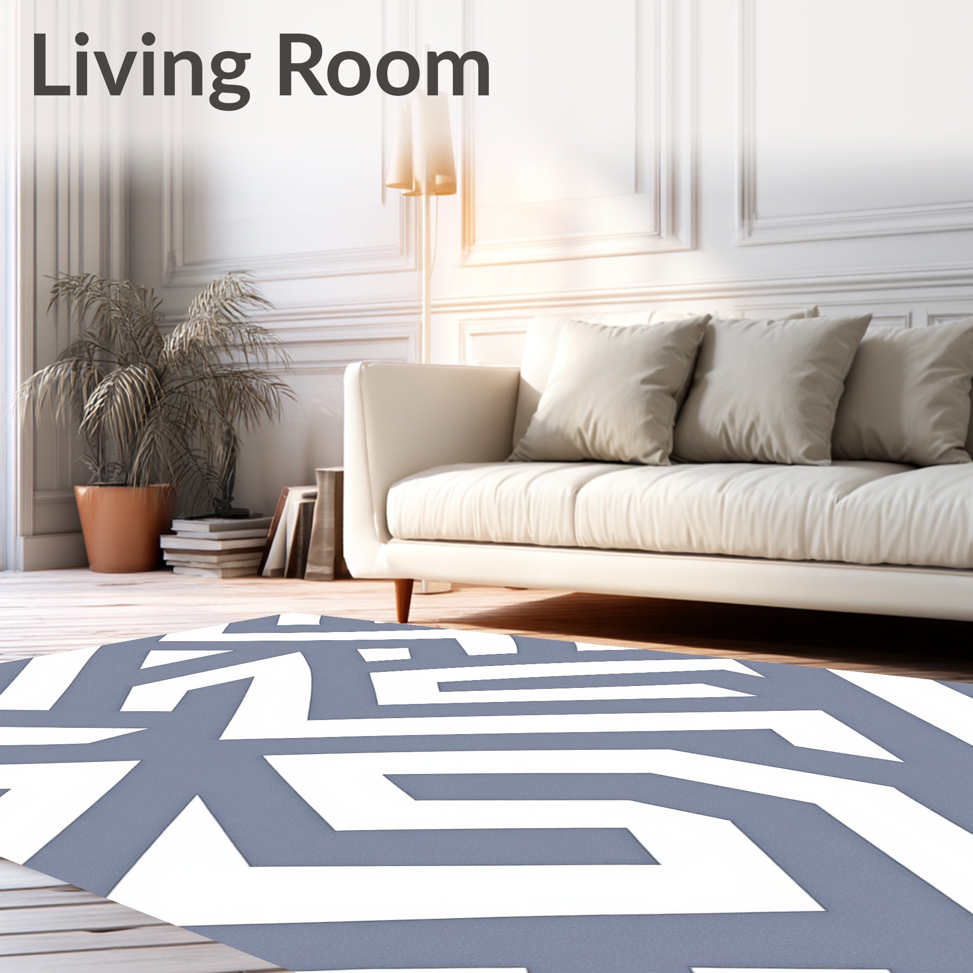 Slate Blue White Geometric Maze Rug