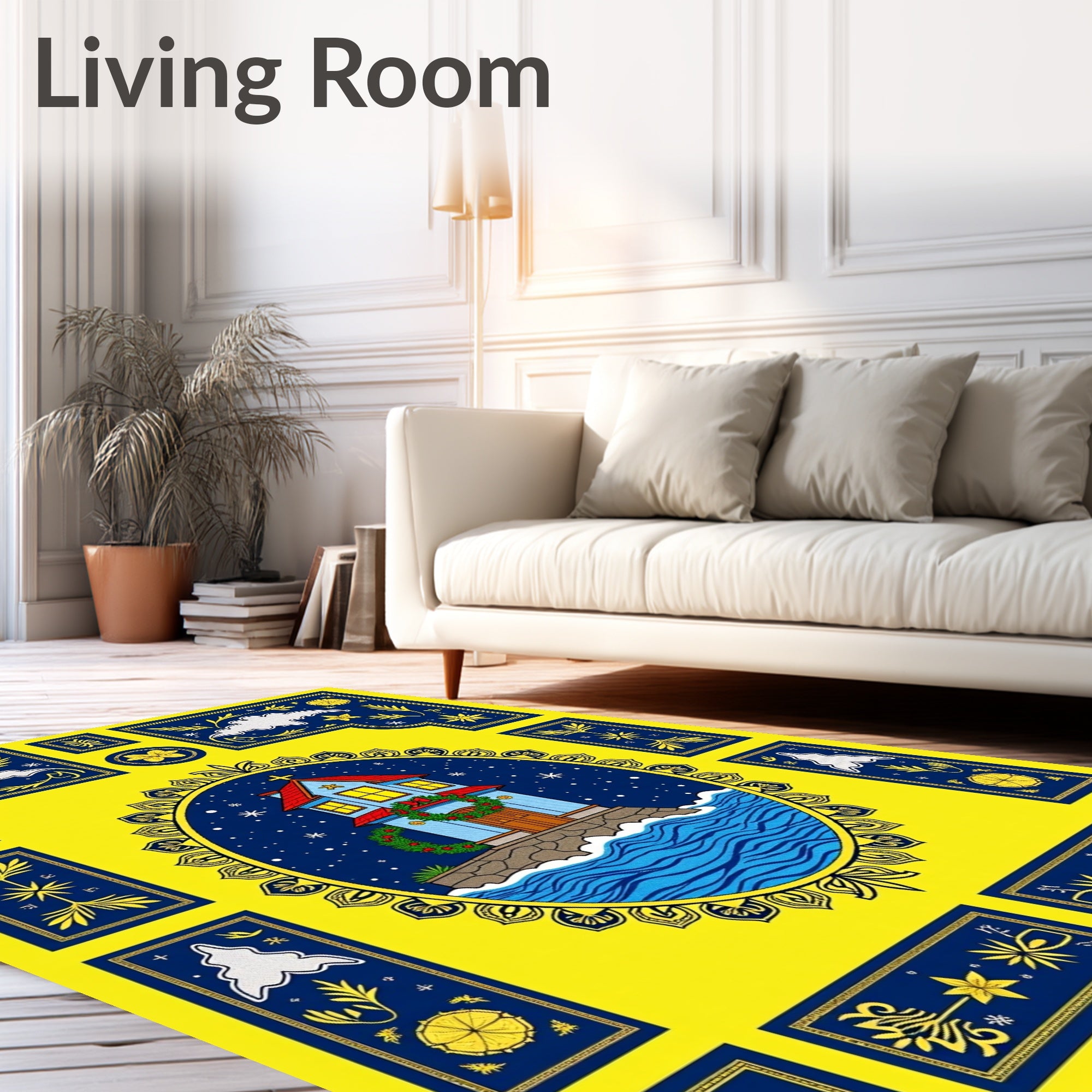 Blue House Yellow Festive Framing Rug