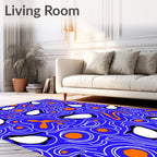 Whimsical Penguin Blue Swirl Orange Rug