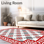 Red Black Floral Medallion Border Rug