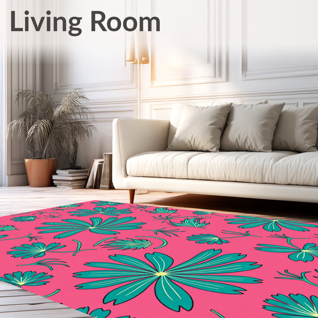 Whimsical Teal Flower Garland Rug
