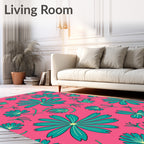 Whimsical Teal Flower Garland Rug