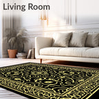 Ornate Gold Floral Mandala Black Rug