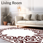 Rich Burgundy Scrollwork Accent Frame Rug
