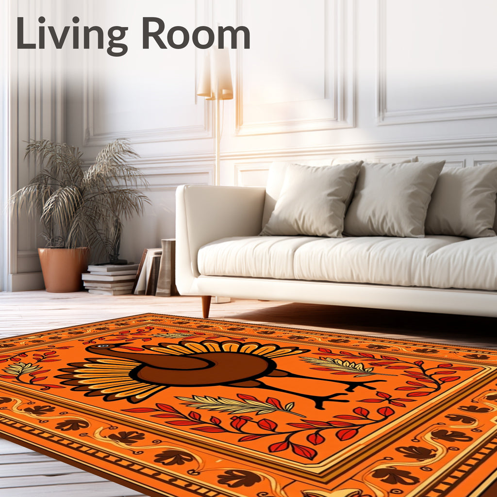Harvest Turkey Autumn Leaves Border Rug