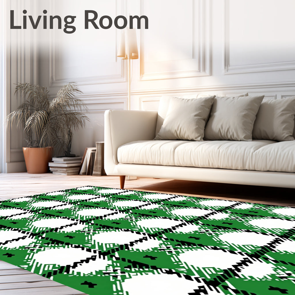 Emerald Green White Plaid Checkered Rug