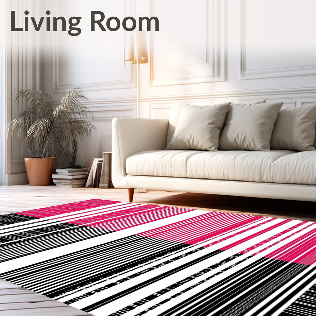 Bold Black Magenta Geometric Stripes Rug