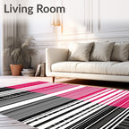 Bold Black Magenta Geometric Stripes Rug