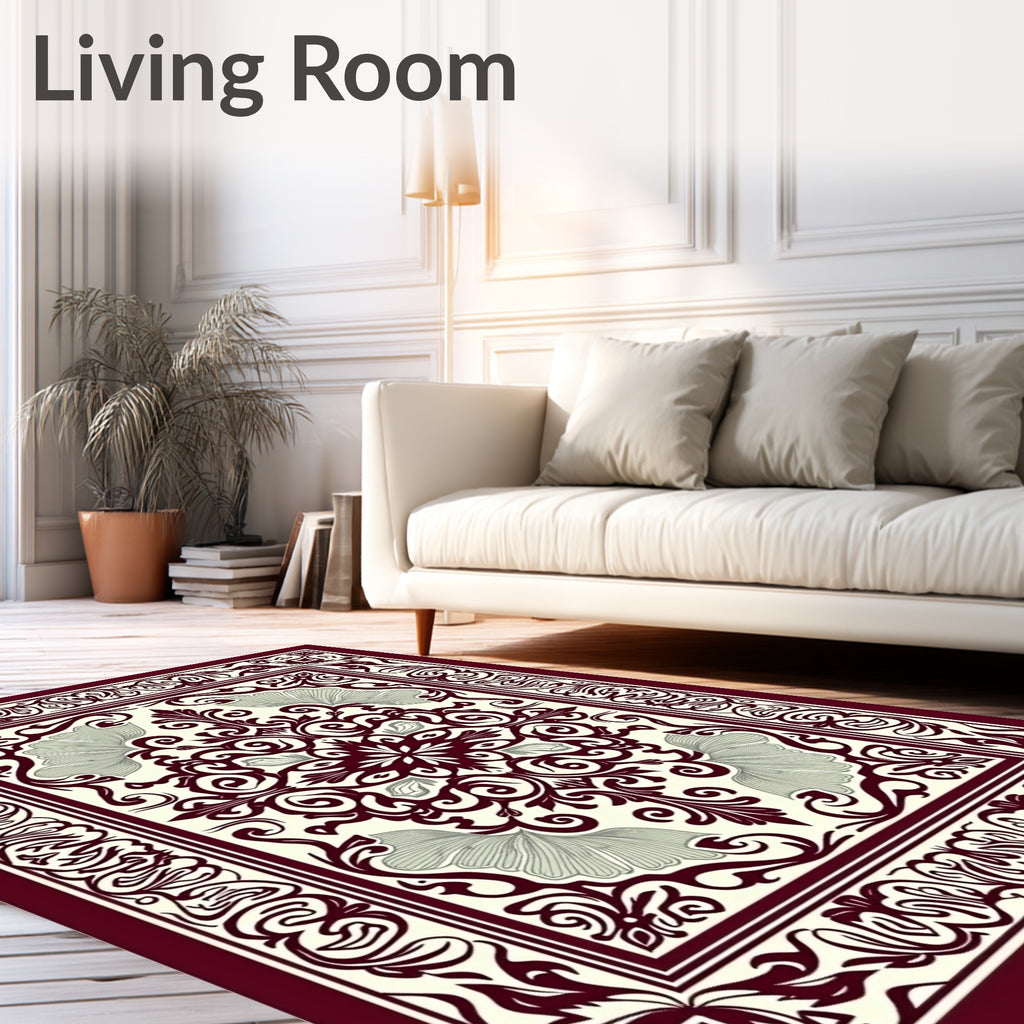 Crimson Botanical Medallion Frame Rug