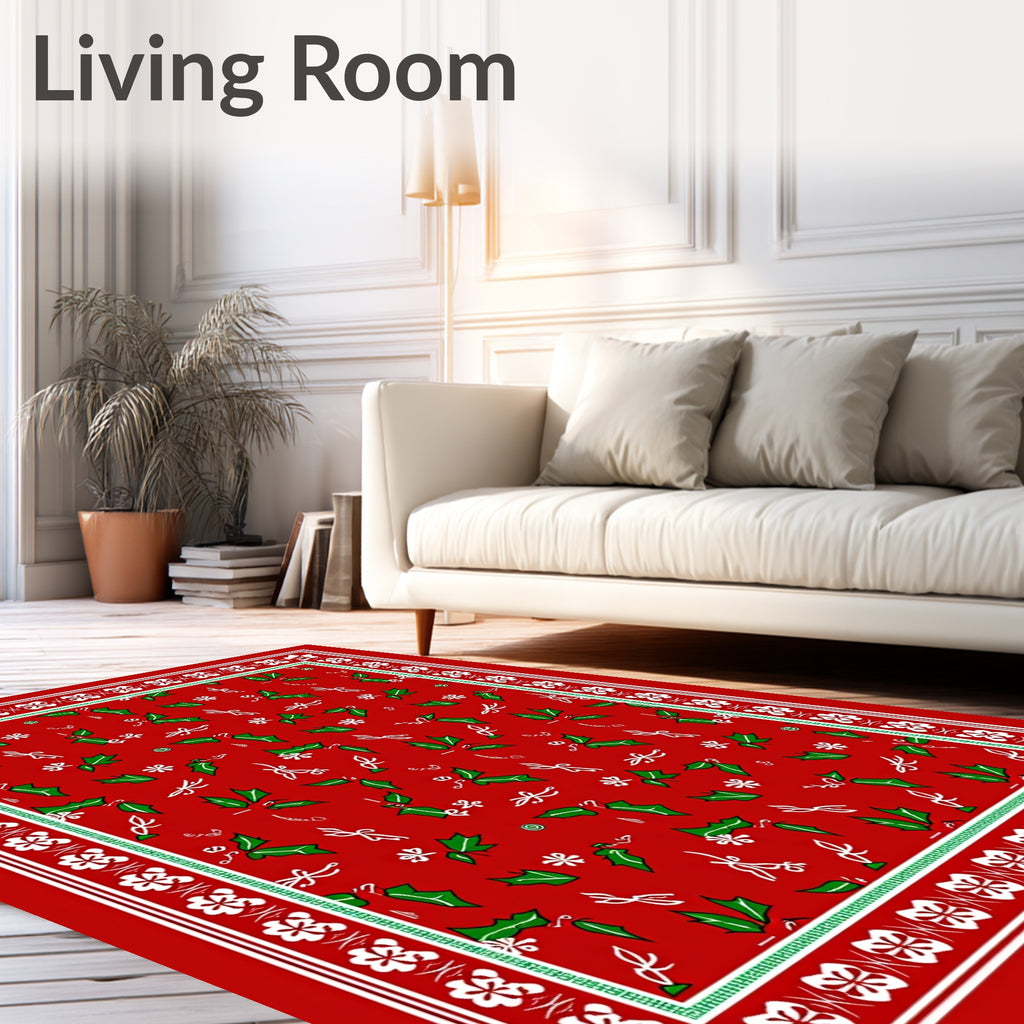 Red Holly Berry Garland Border Rug