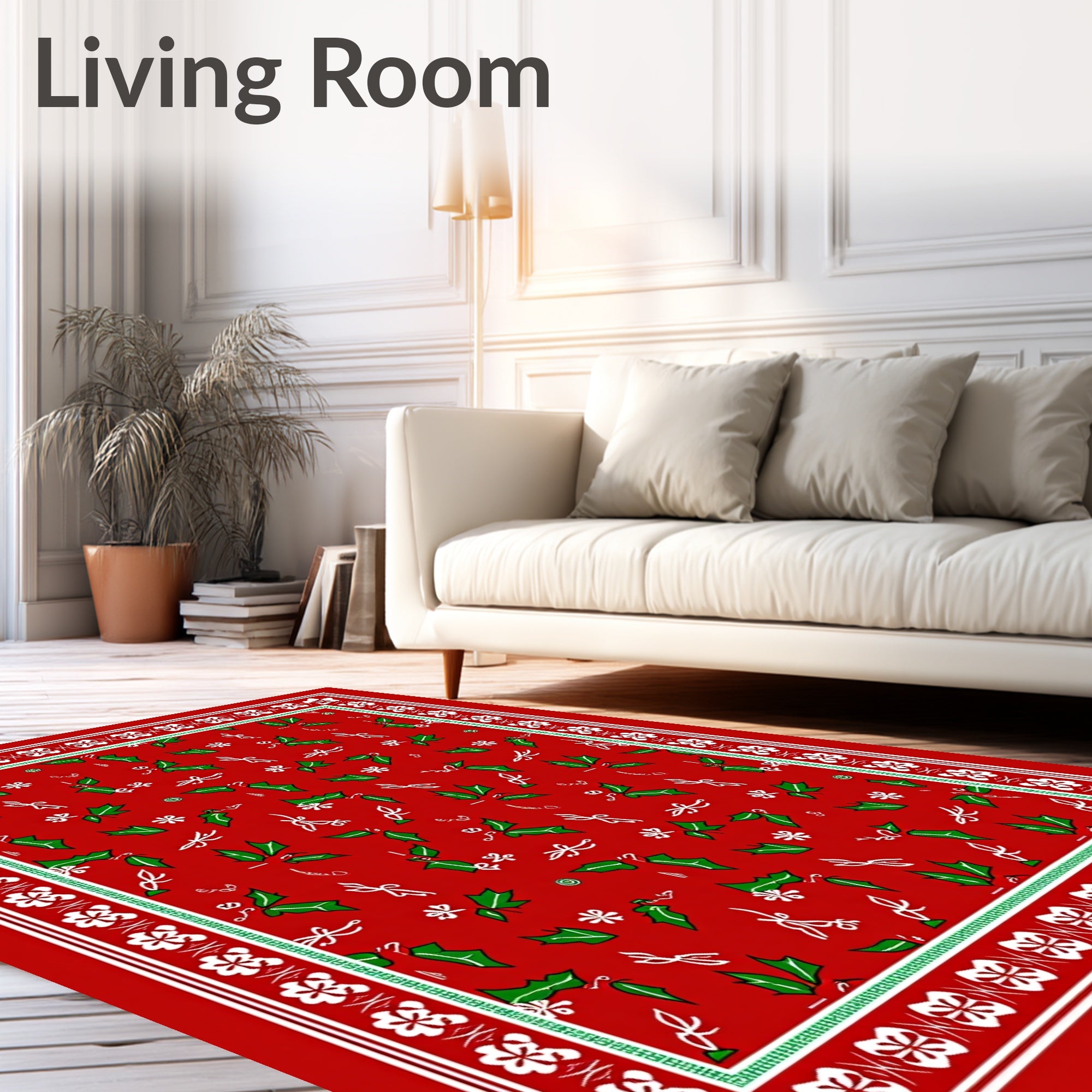 Red Holly Berry Garland Border Rug