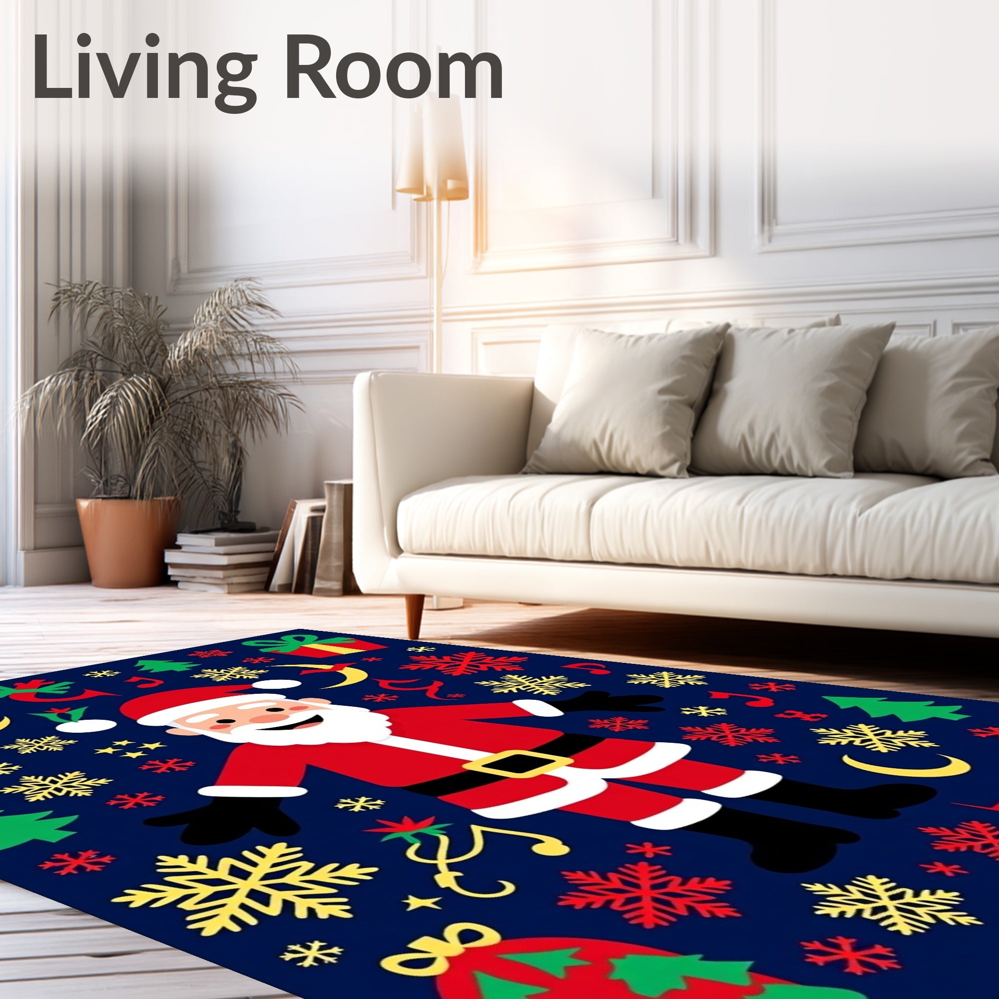 Whimsical Santa Claus Christmas Snowflakes Rug