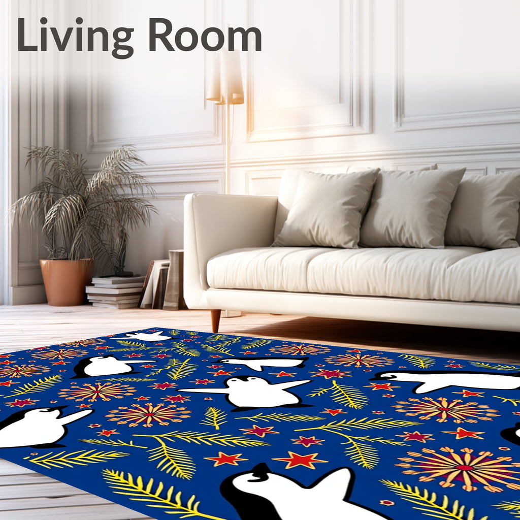 Whimsical Penguin Starburst Foliage Rug