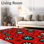 Retro Red Snowflake Circle Medley Rug