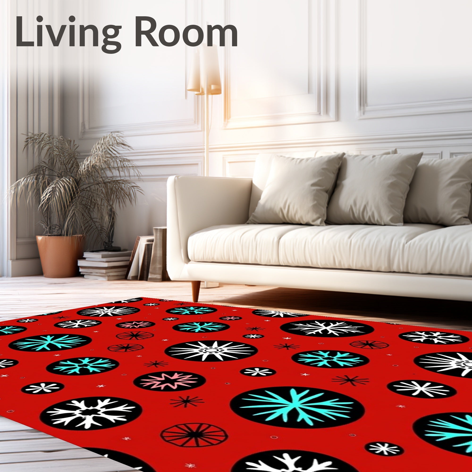 Retro Red Snowflake Circle Medley Rug