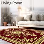 Ornate Burgundy Gold Floral Medallion Rug