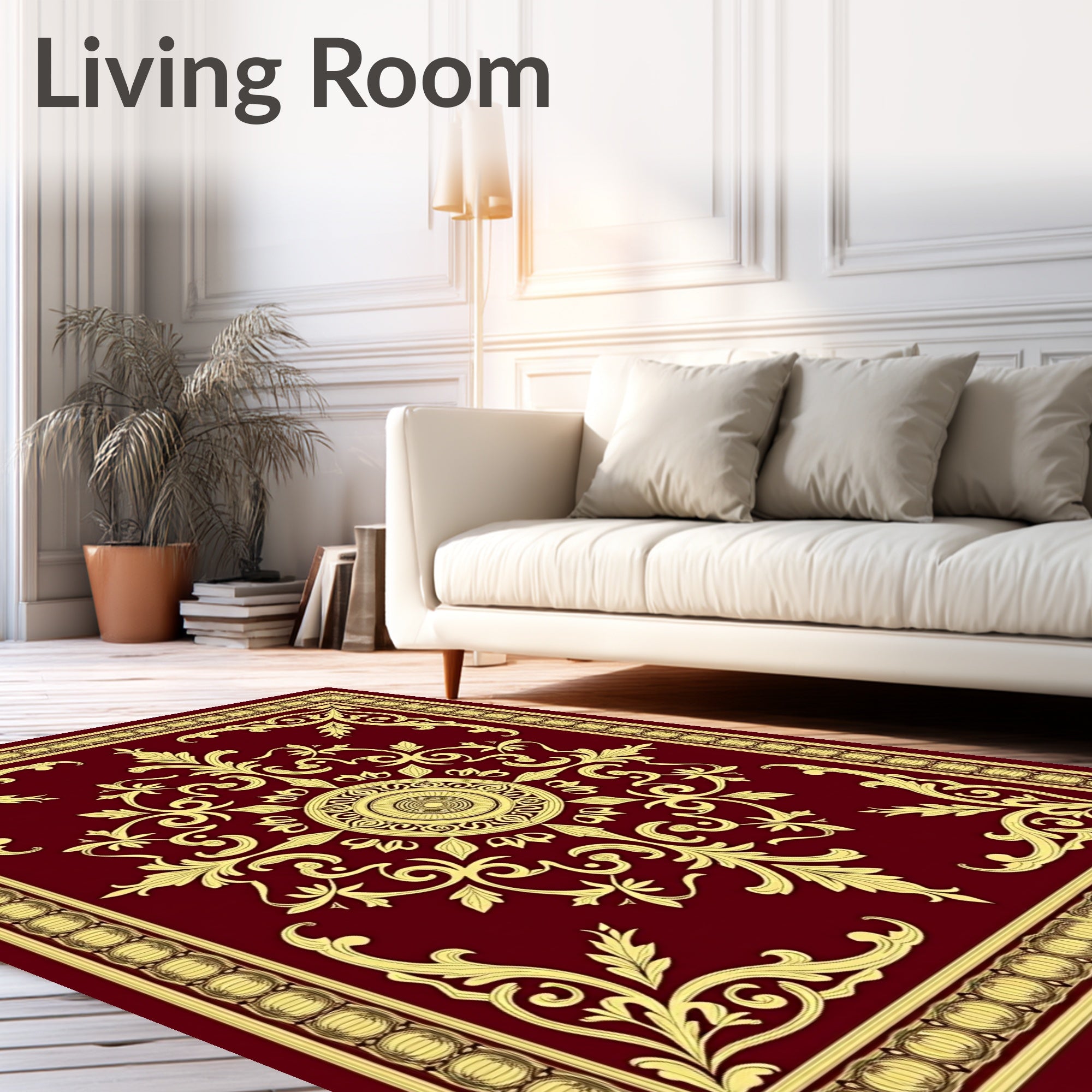 Ornate Burgundy Gold Floral Medallion Rug