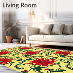 Crimson Poinsettia Vine Yellow Rug